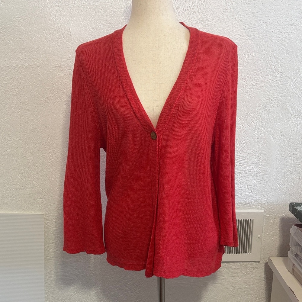 J. Jill Cardigan Deep Orange Coral One Button Closure